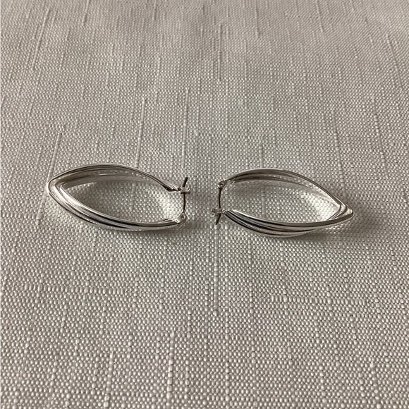 Silver Tone Elongated Hoop Earrings - Picture 2 of 4